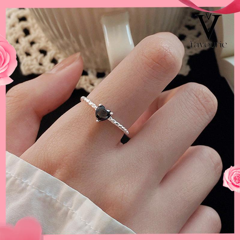 CODCincin Hitam Cinta Adjustable Korea Fahion Retro Cincin Jari Untuk Wanita-FA