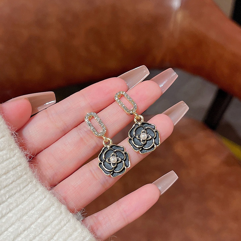 Jarum Perak925An Perak Mewah Camellia Earrings Perempuan Berlian Anting Bunga