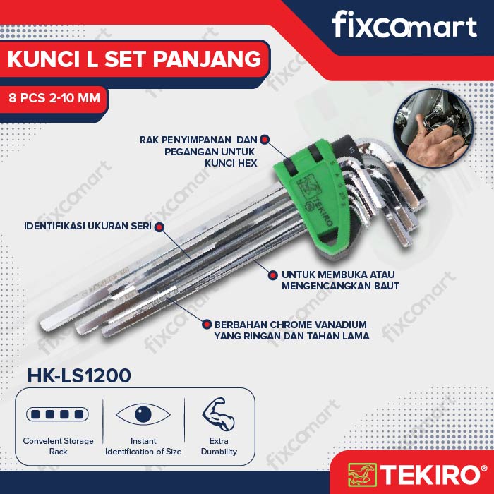 Tekiro Kunci L Set Panjang 8 Pcs (2 - 10 Mm) / Tekiro Hex Key Long Set Mm