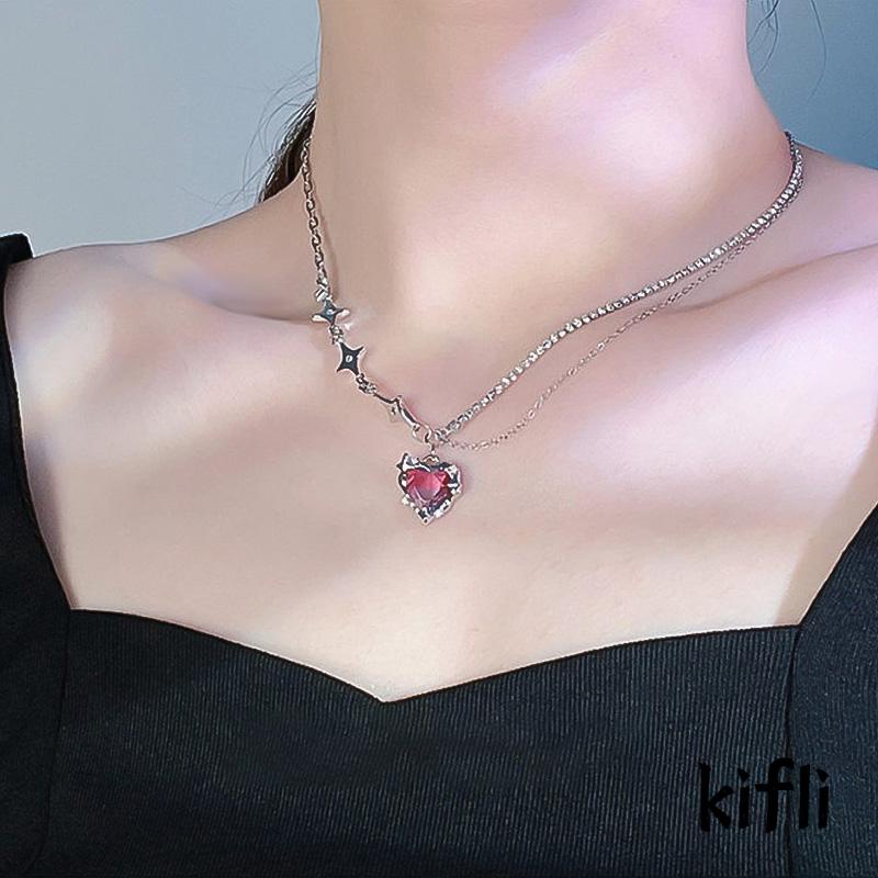 [KD]Kalung Rantai Klavikula Bentuk Hati Empat Sudut Warna Ungu Gradien Untuk Wanita