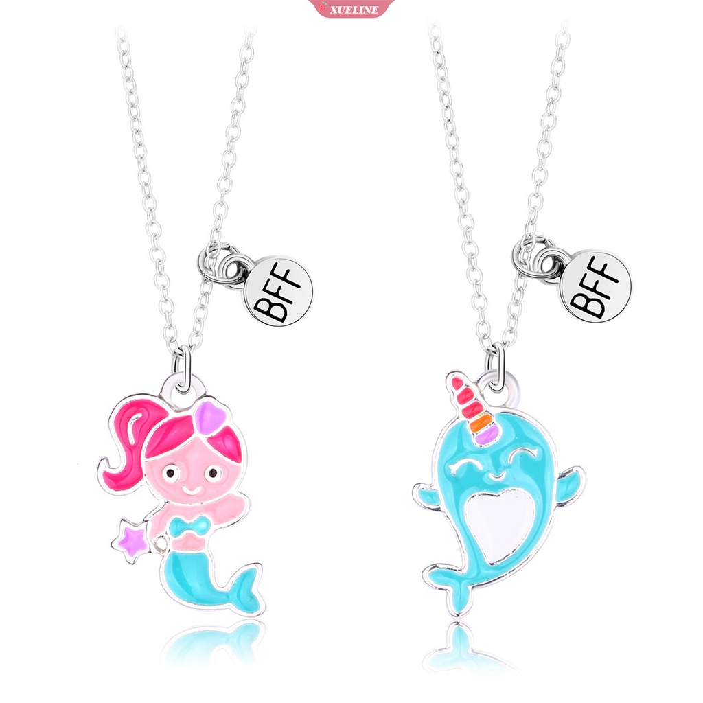 2 Pcs/Set Kartun mermaid dolphin Bentuk Liontin Rantai Sahabat Kalung BFF Persahabatan Perhiasan Anak Perempuan Hadiah [ZXL]