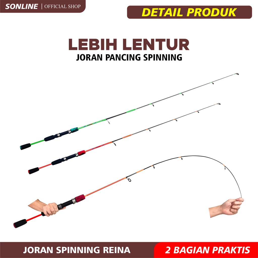 SONLINE- Joran Pancing Warna Hijau Dan Merah Ukuran 1.20m - 1.50m Joran Spinning Pole Bass Medium Hard Lure Rod Ultralight Hard Joran REINA