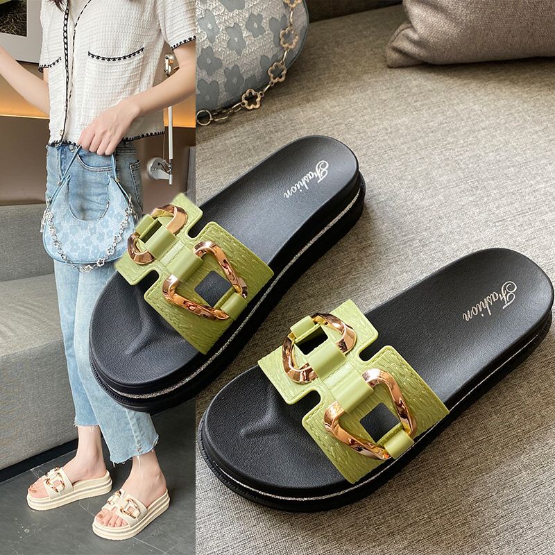 GROSIRTAS TG1640 Sandal Wedges Wanita Import Motif 2 Rantai Segitiga Cantik