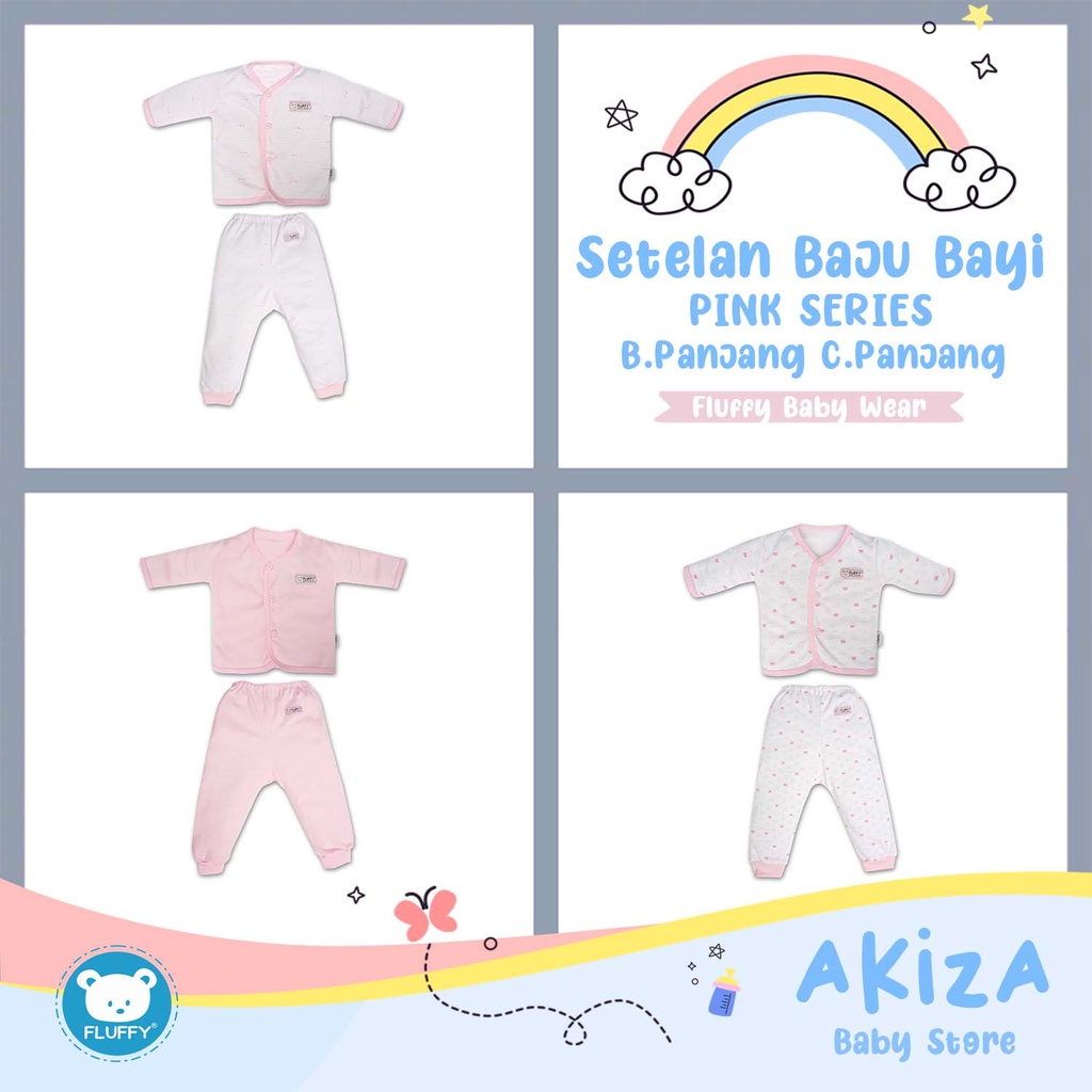Setelan Baju Bayi FLUFFY Bis Pink Series Size Newborn Baju Bayi Panjang Panjang SNI