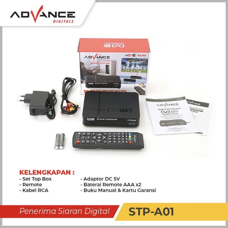 Advance STB Set Top Box TV Digital Receiver Penerima Siaran Full HD/ Set Box TV Wifi Bisa Youtube DVB-T2 STP A01