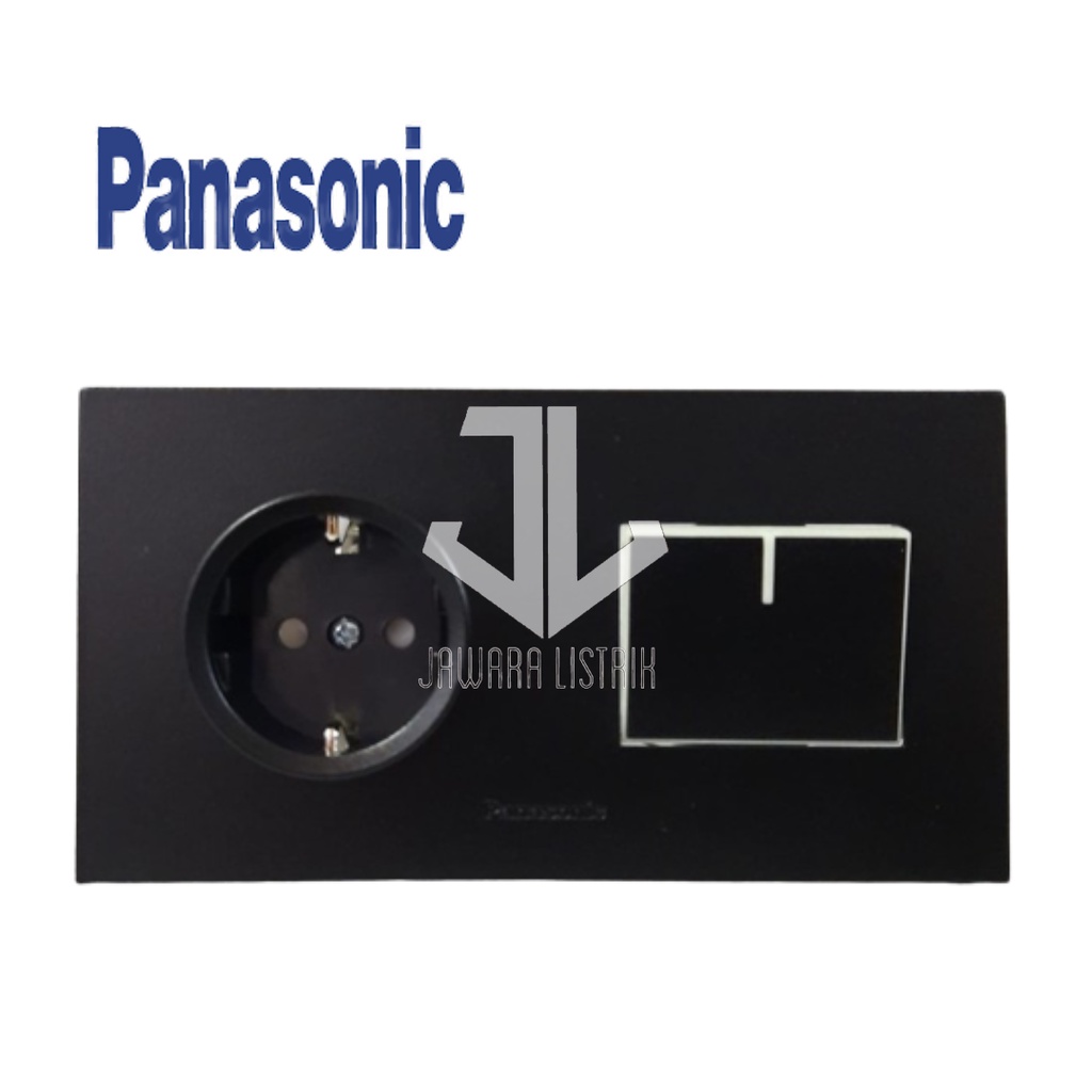 SAKLAR SINGLE PANASONIC + STOP KONTAK 2 GANG BLACK HITAM WESJP11212B