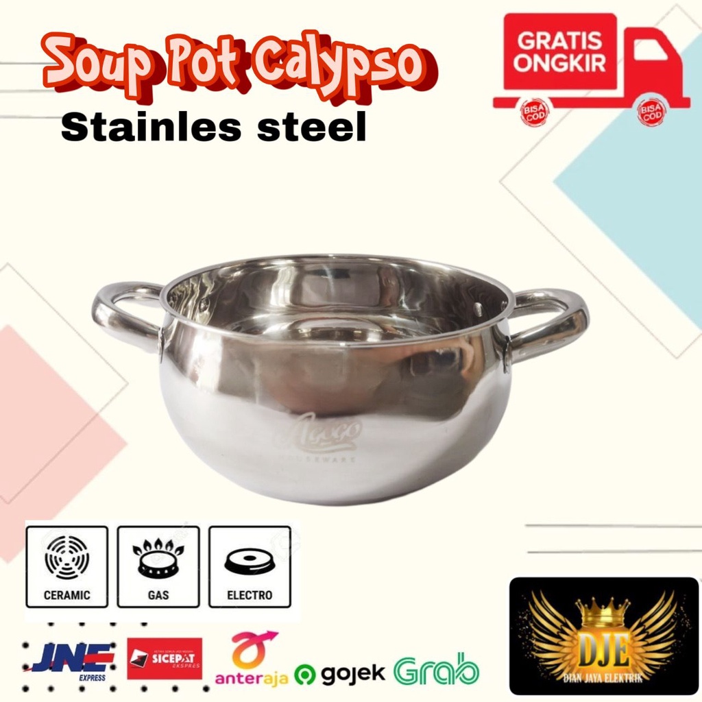 Calypso soup pot/ panci sup tutup kaca stainless 22cm 24cm