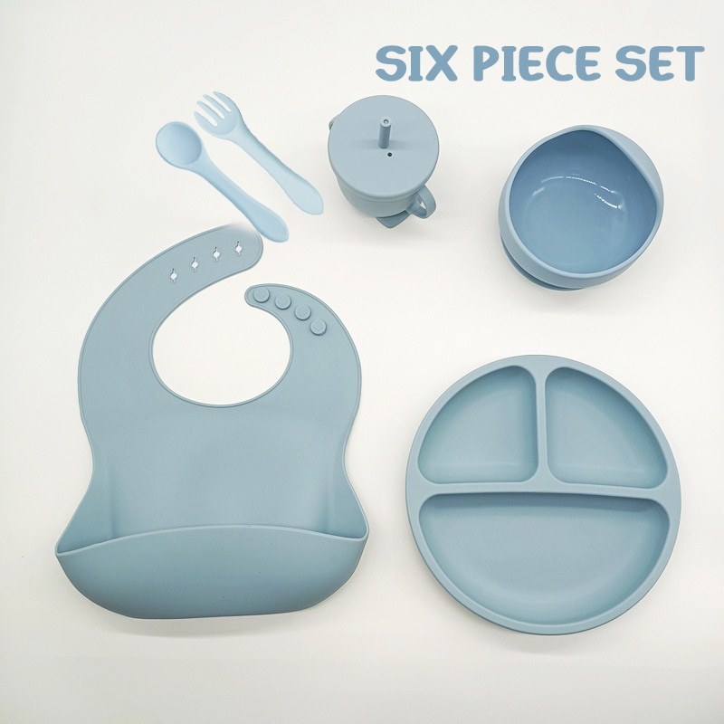 Premium Baby Bibs 6 Pcs Tempat Makan Silicon SUCTION Dengan Bib Peralatan Makan Anak Murah Tableware Silikon Anak Import Bib Gelas Mangkok Piring Silicone