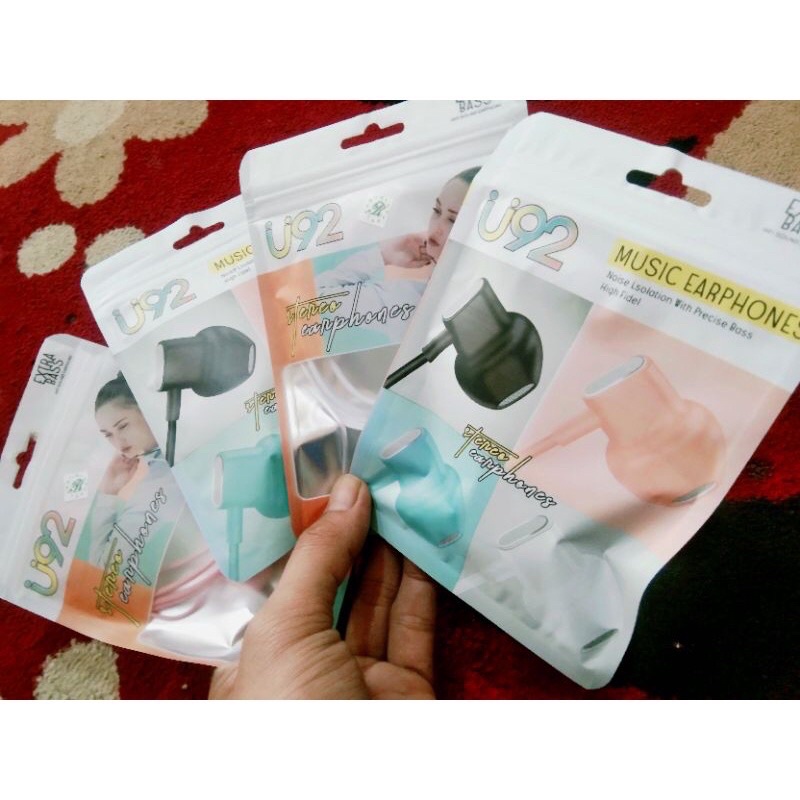 Headset Macaron U92 Hansfree Music Stereo Earphone Extra Bass