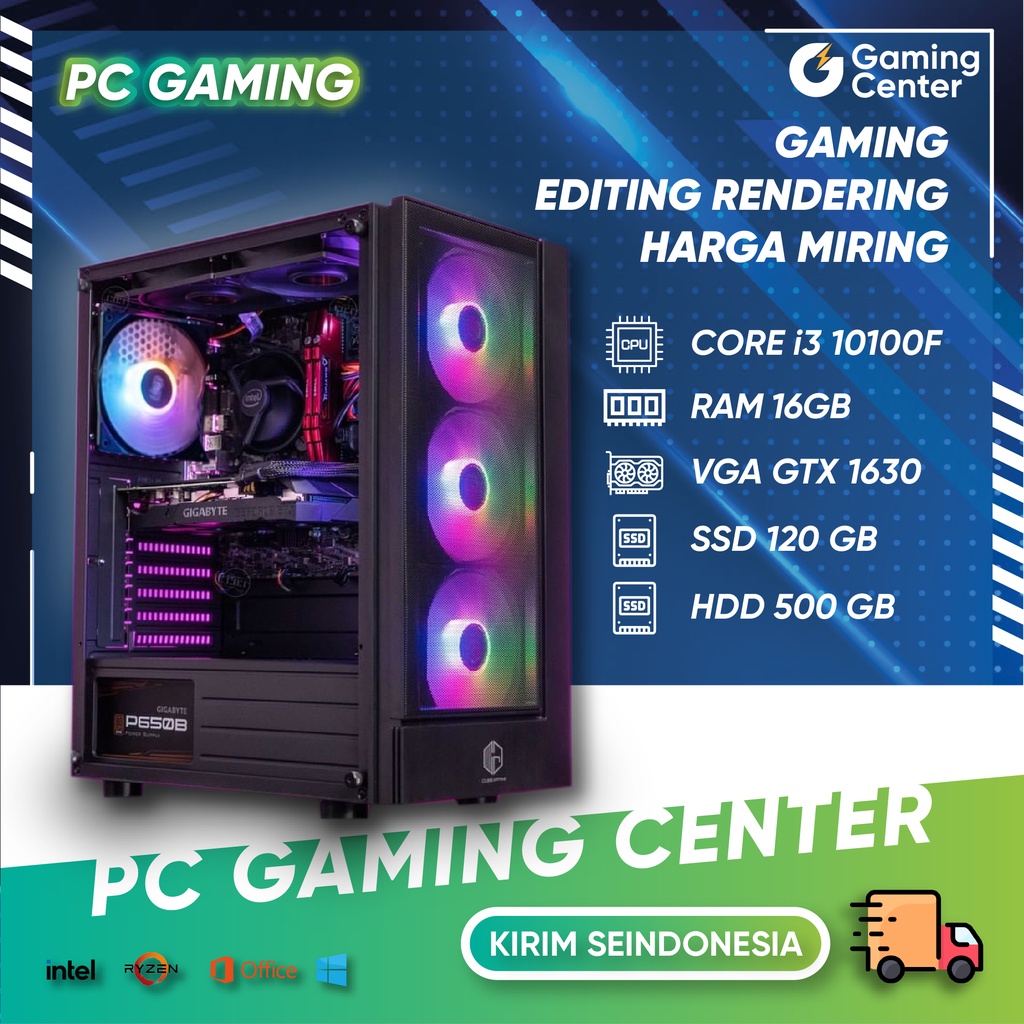 PC GAMING RTX 3050 INTEL CORE i3 12100F GEN 12 RAM 16GB SSD 512GB HDD 1TB PC RAKITAN EDITING RENDERI