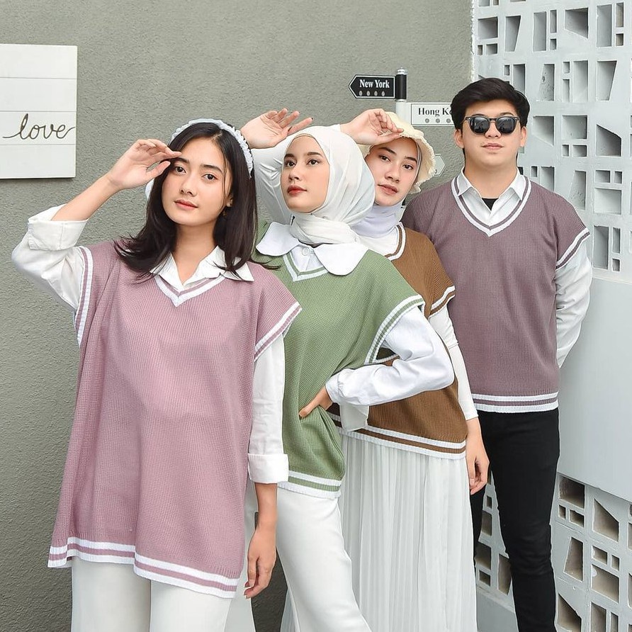 PEVITA VEST / ROMPI LIST PUTIH / ROMPI UNISEX / ROMPI RAJUT TERBARU / ROMPI KOREA