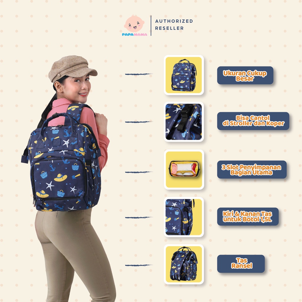 Papamama Backpack Pattern  - Water Repellent Fabric Diaper Bag - Night Sea - 1037