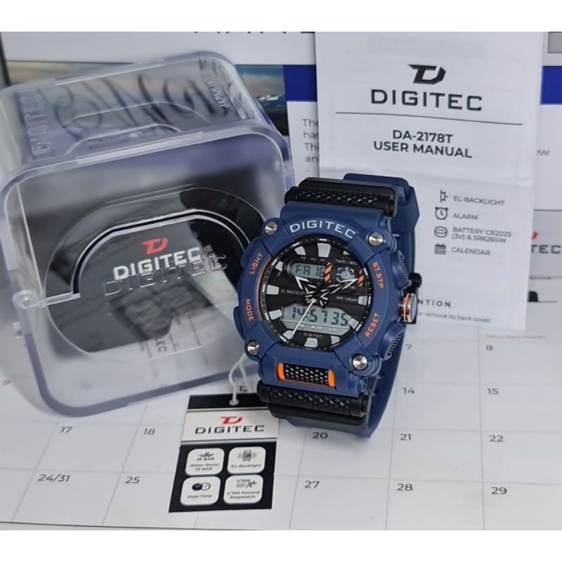 JAM TANGAN PRIA DIGITEC DA 2178 DIGITEC DA-2178T ORIGINAL RUBBER DOUBLE TIME