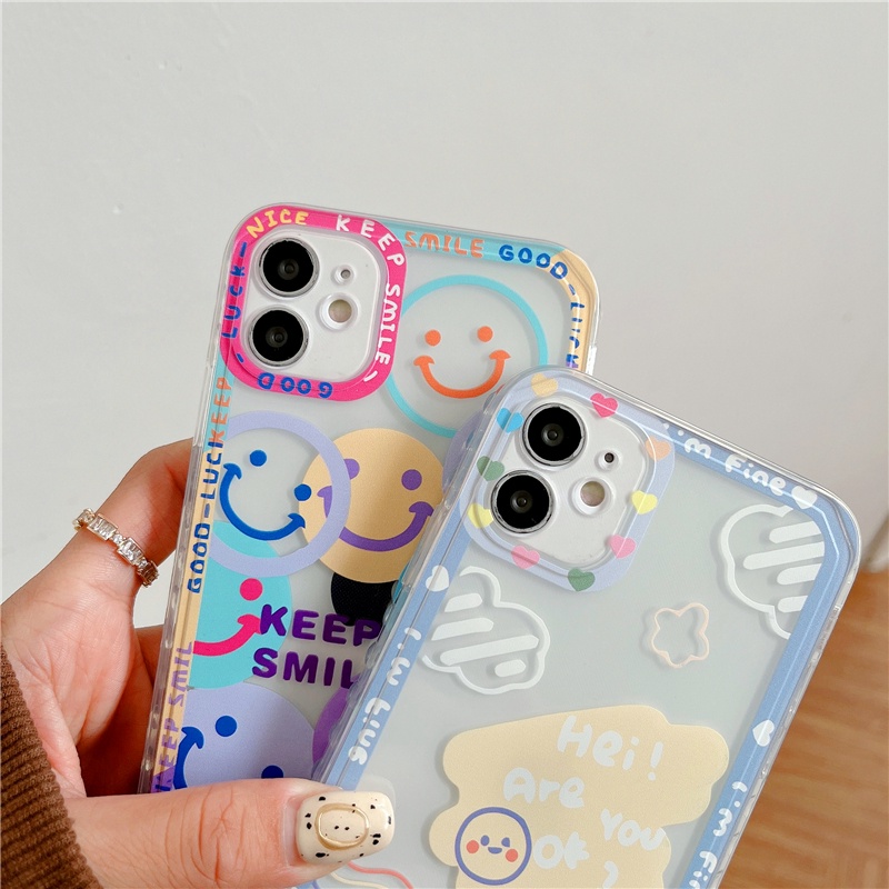 IPHONE Lucu Bayi Beruang Wajah Tersenyum Pelindung Len Casing Ponsel Kompatibel Untuk Iphone14 13 12 11 Pro Max Menebal Shockproof Lembut TPU Penutup Belakang