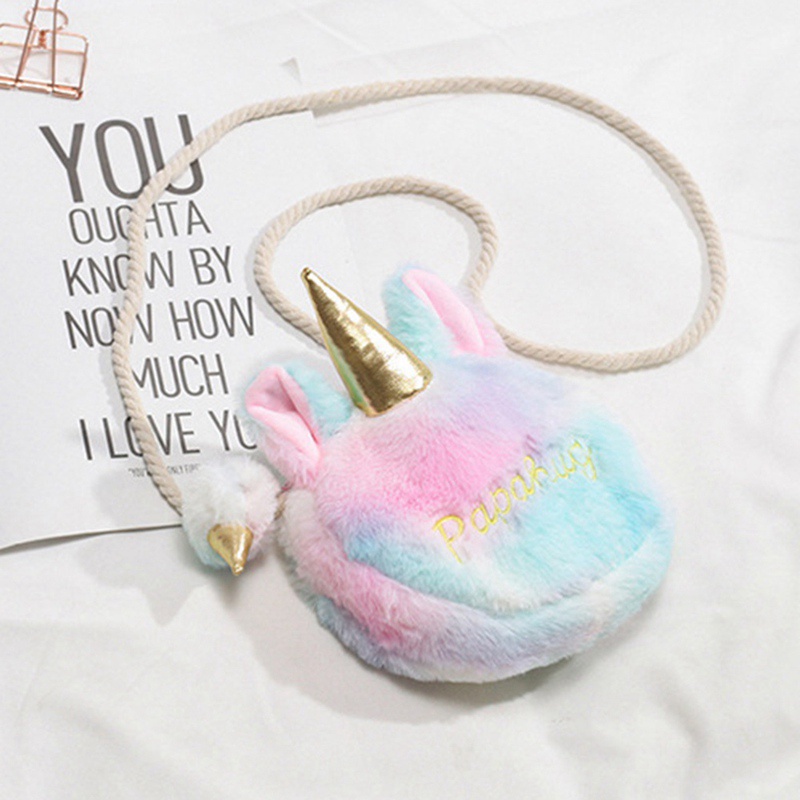 BARANG IMPORT Tas selempang bahu  Tali tambang Lucu Gadis Baru Jepang dan Korea Kartun Gadis Tas Bulu Kecil unicorn Mainan Mewah kwalitas tinggi