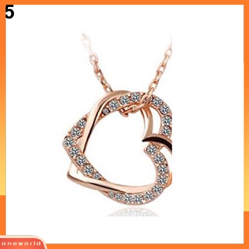 [WONE] Fashion Wanita Perak Berlapis Ganda Hati Berlian Imitasi Liontin Kalung Panjang