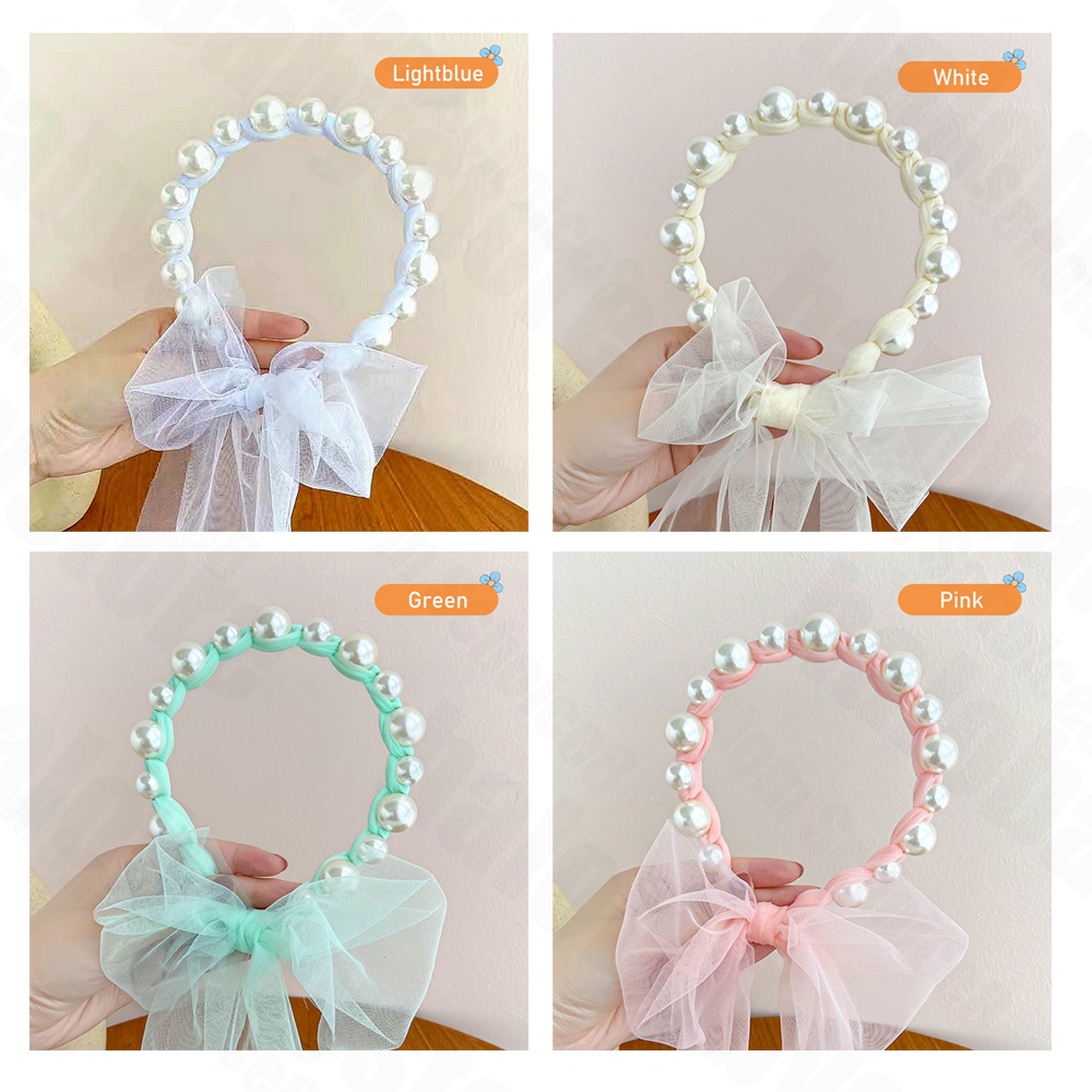 Halo Baby Bandana Mutiara/Bando Anak Pita Tulle Panjang Bisa diikat Gaya