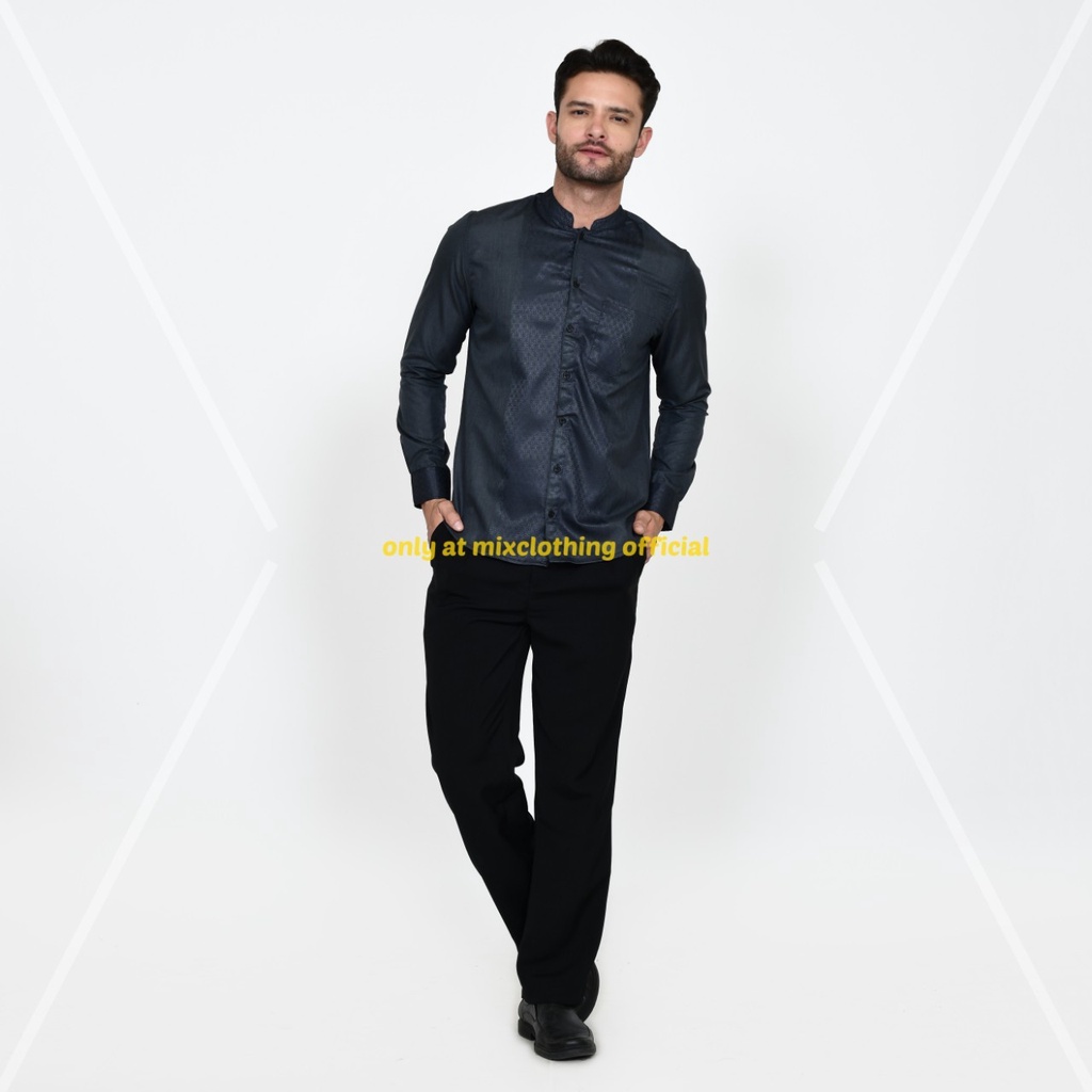 Timofey Baju Koko Muslim Kemeja Pria Lengan Panjang Slim Fit Premium Hem Lebaran Dark Grey