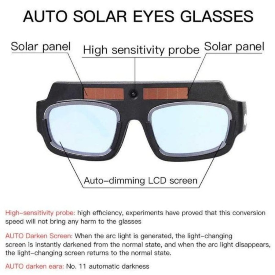 Kacamata Las Otomatis DUAL GLASS Autodark Auto Darkness Dark Welding Glasses Solar Automatic Dimming Goggles