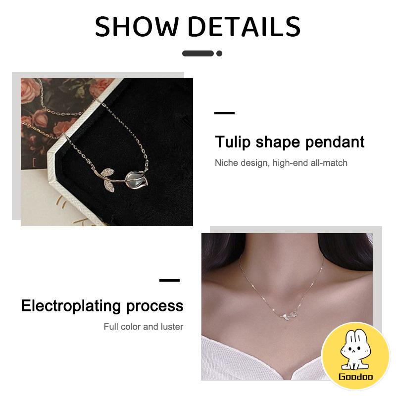 Kalung Rantai Klavikula Liontin Tulip Gaya Korea Wanita Untuk Aksesoris Perhiasan -Doo