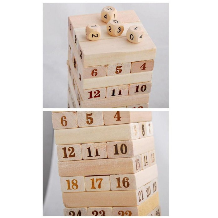 Mainan Balok Kayu Dadu Wiss Toy Jenga Tower Angka Black Uno Stacko 54