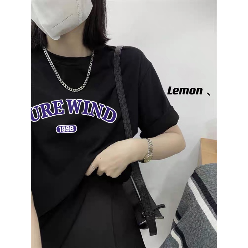 Vintage Kaos Lengan Pendek Toffe Atasan Wanita Oversize Blue Letter Printed T-shirt Kekinian Korean Style/kaos wanita jumbo