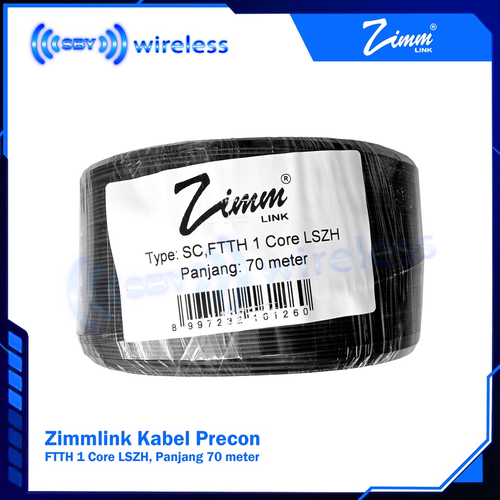 ZIMMLink , Kabel FO Precon 70 meter Dropcore 1 Core 3seling kawat  Fiber Optik FTTH CATV