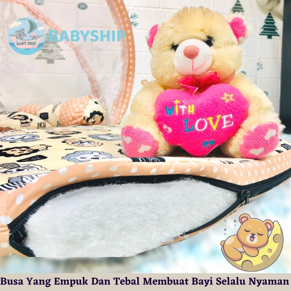 Kasur Bayi Lipat dengan Kelambu  Free Set Bantal Guling dan Plastik Mika