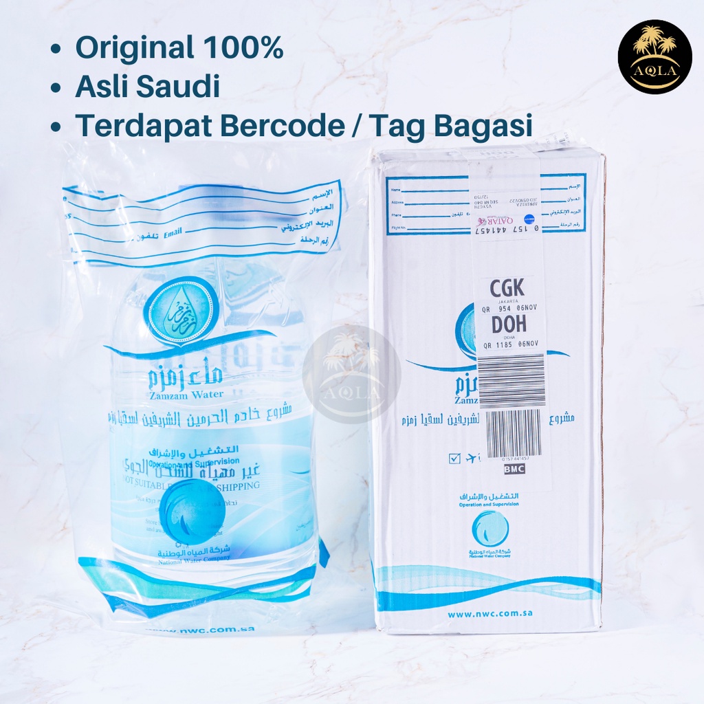 AIR ZAM-ZAM BARCODE DAN TAG BAGASI / AIR ZAMZAM ASLI SAUDI ISI 5 LITER