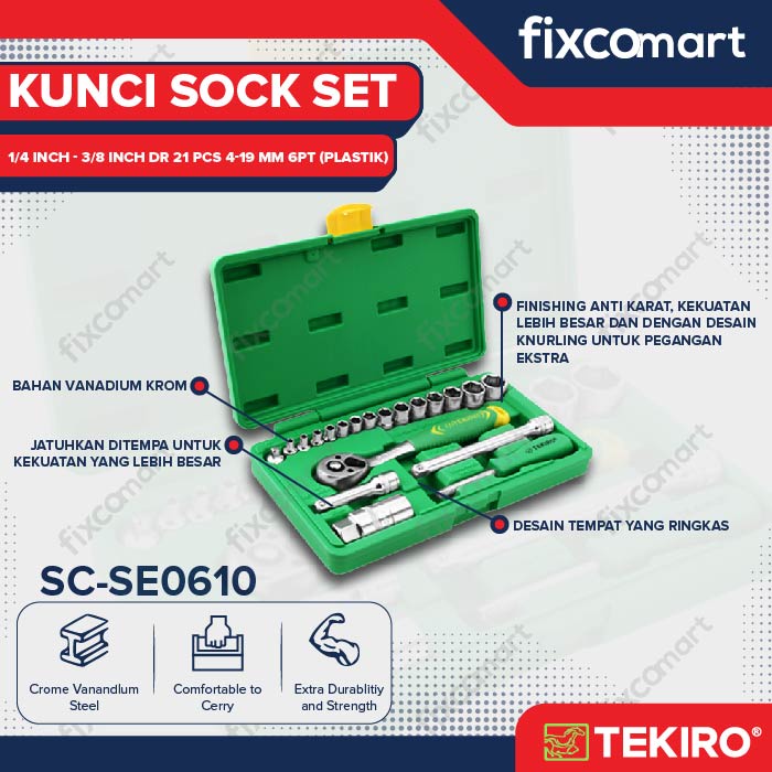 Tekiro Socket Set 1/4 - 3/8 Inch 21 Pcs 6Pt (Box Plastik)