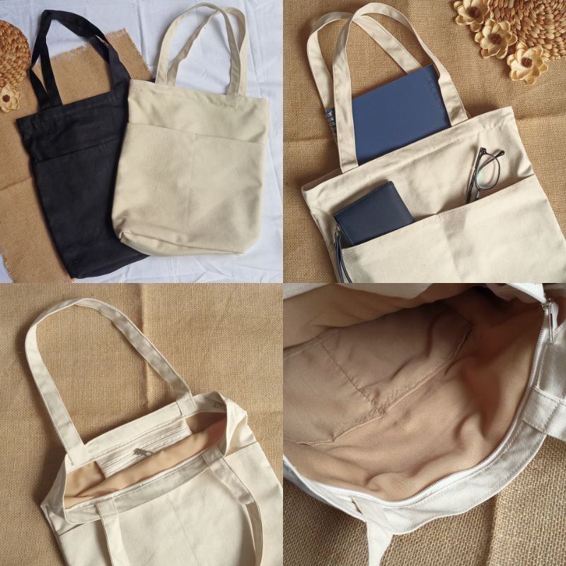 Tote Bag kanvas Full Puring Resleting | Tote bag Polos | Basic Tote bag