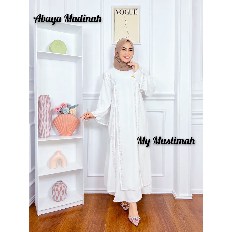 Abaya terbaru my muslimah gamis dubai madinah bahira jetblack super mix ceruty tabur swarovski