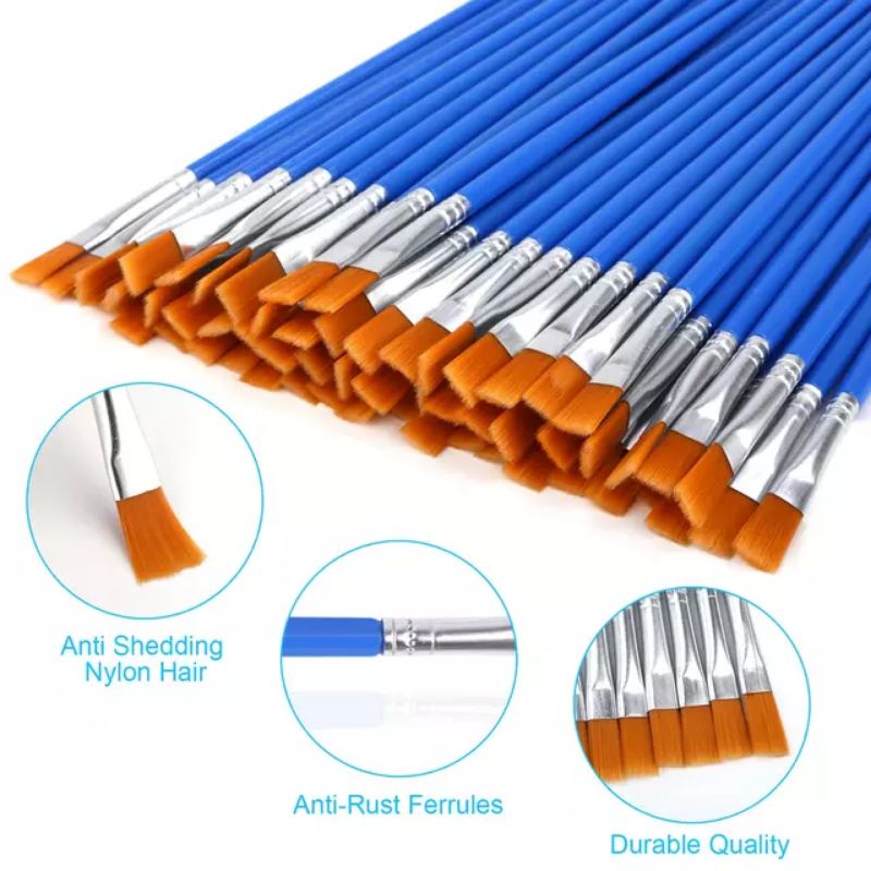 

100 pc Kuas Lukis Cat Air Minyak Akrilik Bahan Nilon Premium