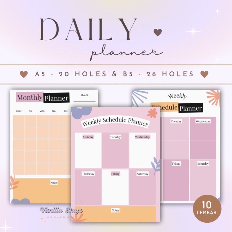 

[] Daily Planner Agenda Memo Notes Monthly Weekly Check List Kertas Refill Isian Binder Bullet Journal Bujo Loose Leaf Diary A5 B5 Fillable Catatan Harian Mingguan Bulanan Printable Goals Student Pelajar Produktif Productive Jadwal Editable Undated