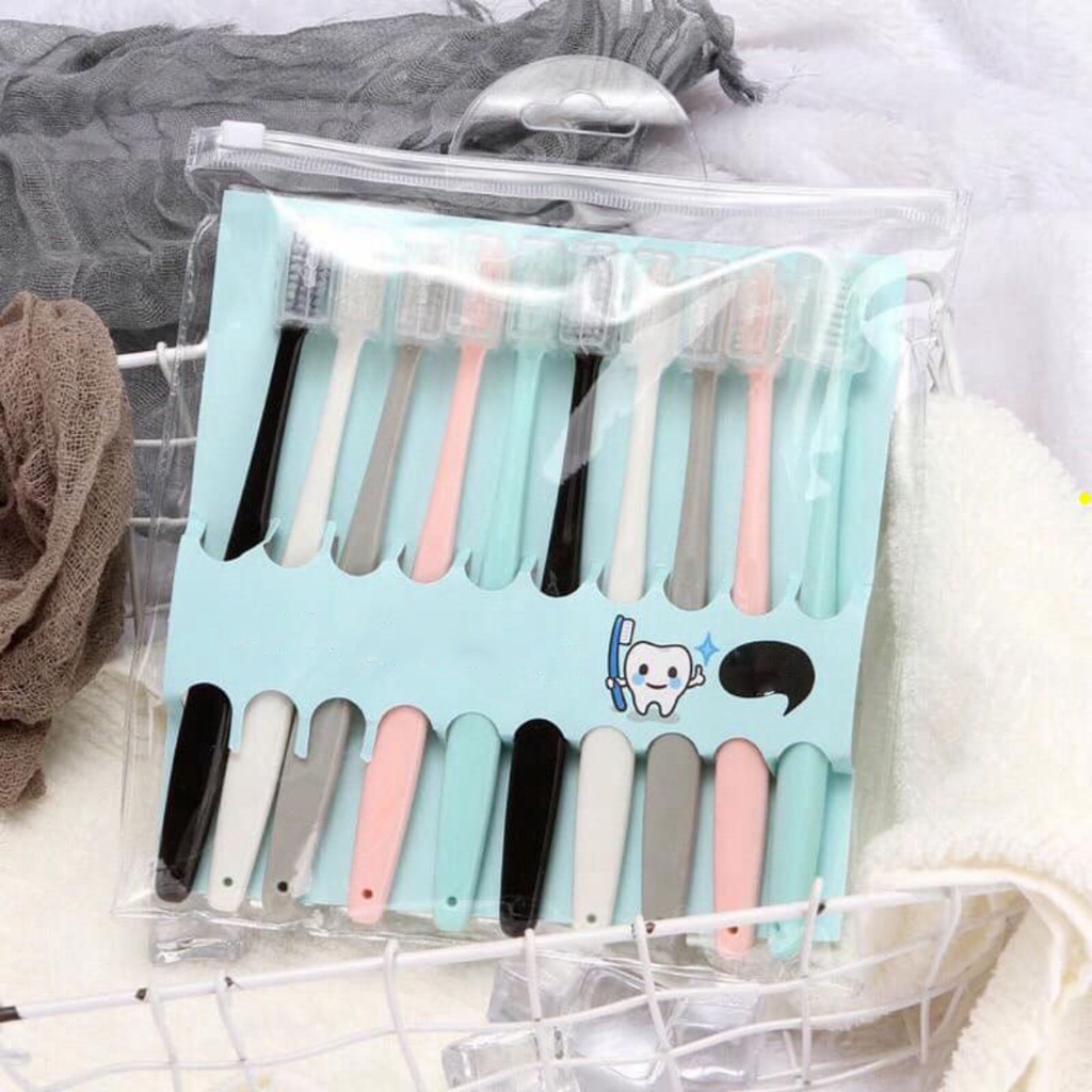 BRGUNIK Sikat Gigi Dewasa 1 Set 10 Pcs / Toothbrush Double Care Sensitive Soft-Sweet Bee R383