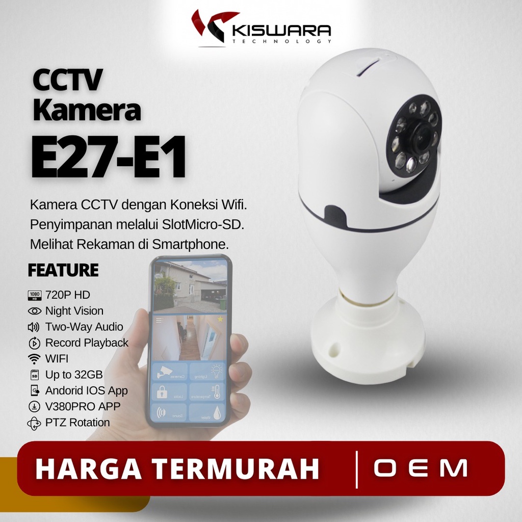 PTZ Smart WIFI Lamp Camera 720P E27-E1 [V380PRO]