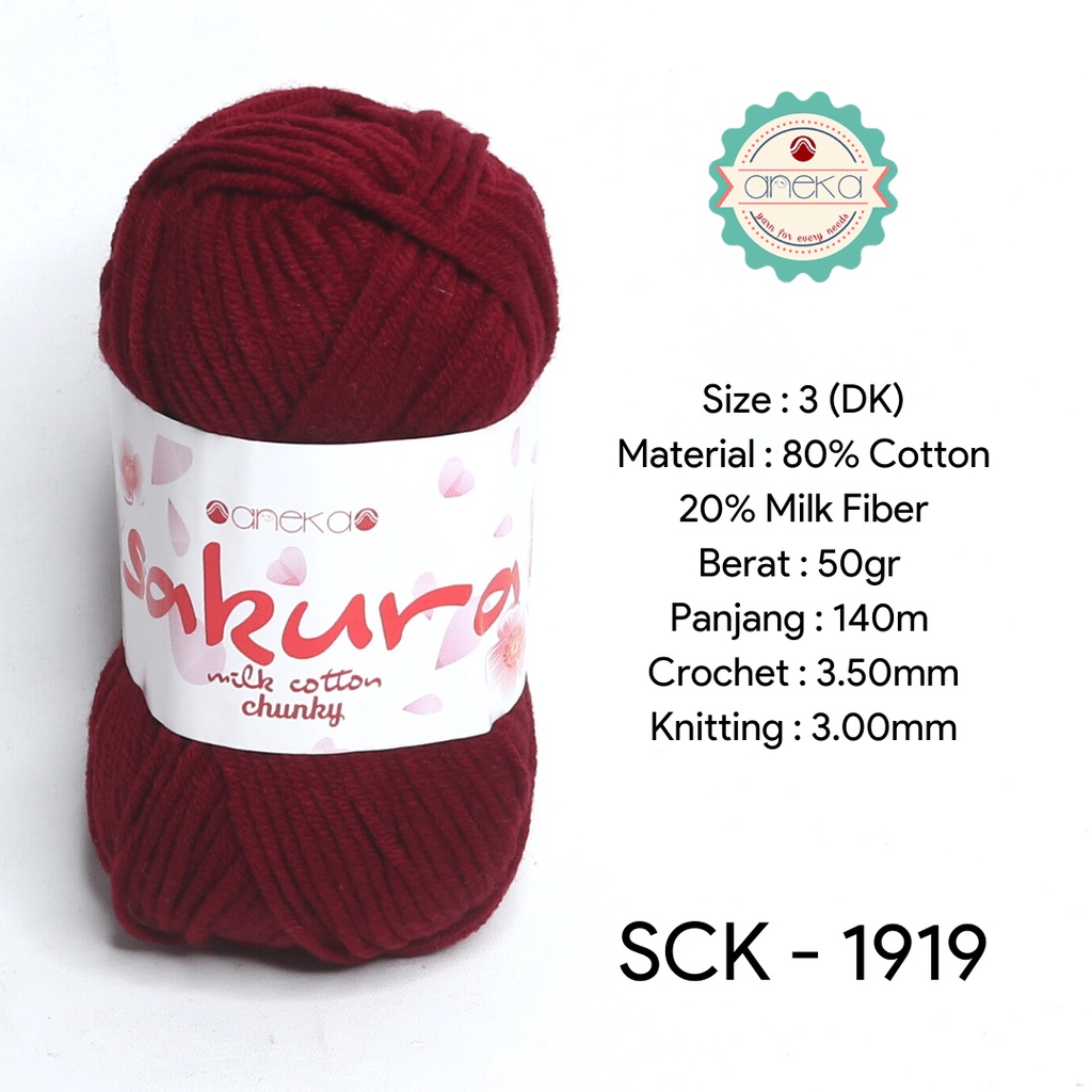 Benang Rajut Katun Susu Sakura Milk Cotton Chunky - 1919