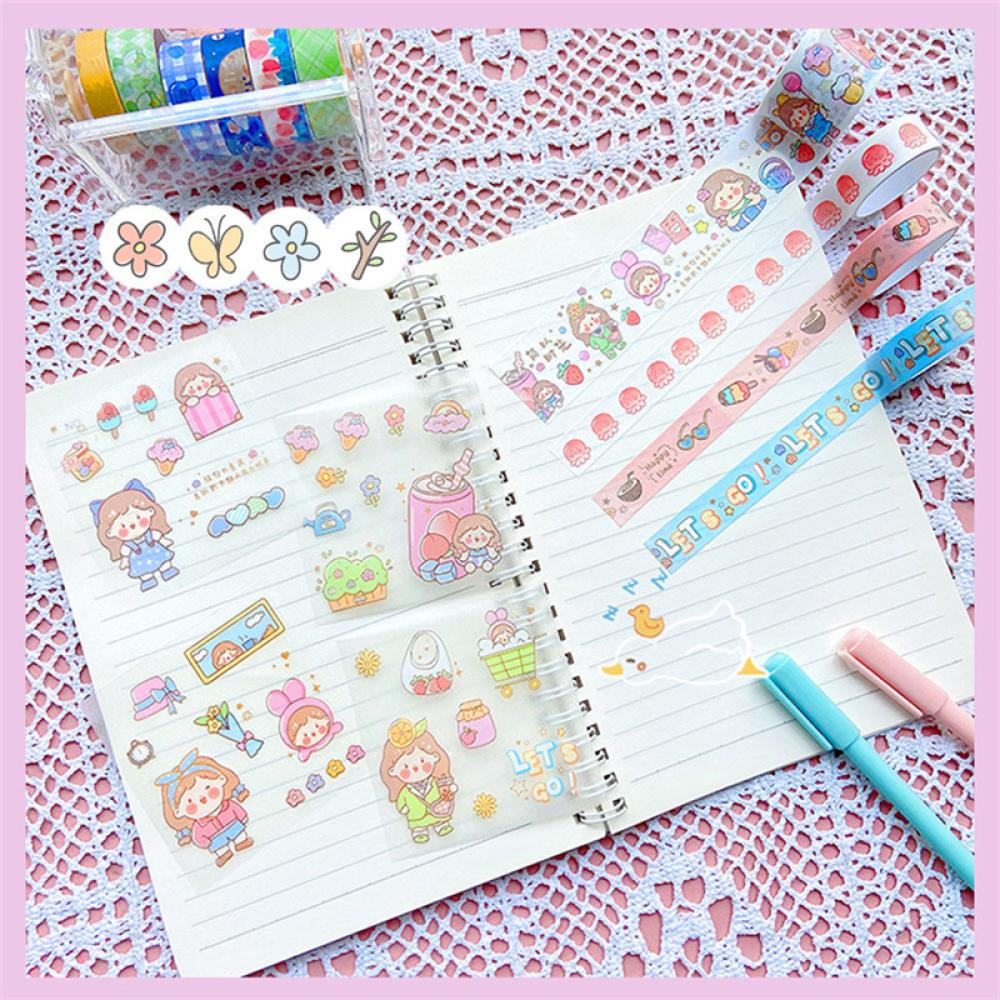 Timekey 4/5Rolls 4/9Pcs Lucu Kartun Washi Tape Scrapbooking Kreatif Kawaii Masking Jurnal Tape DIY Scrapbooking Diary Tape Stiker A6J3