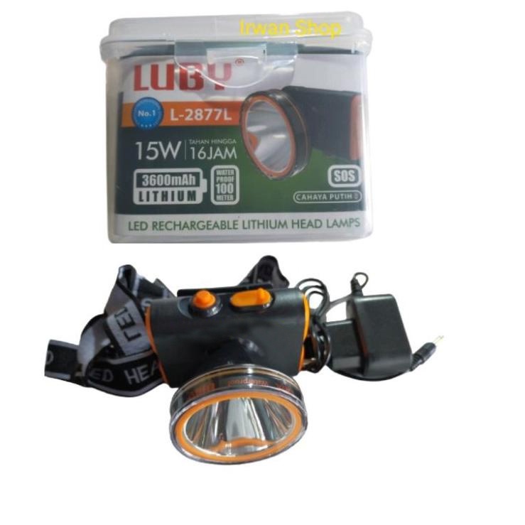 Senter Kepala LED Luby 15 Watt L-2877L Headlamp Recharge Waterproof Original