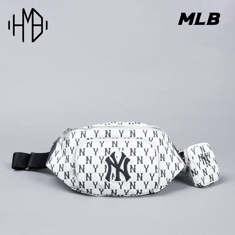 MLB Korea NY Yankees Black Monogram Jacquard Waist Bag Set White