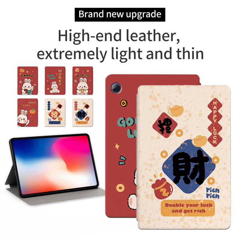 Untuk Huawei MatePad T 10s 10t10s T10 10.1-inch (2020) AGS3-L09 AGS3-W09 Fashion Tablet Casing Pelindung NewYear Festival Pola Kelinci Lucu Casing Flip Stand Leather Cover