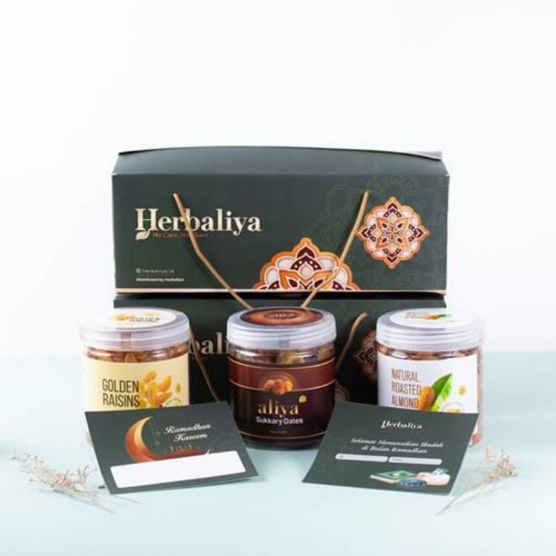 

HAMPERS BOX EXCLUSIVE HERBALIYA HEALTHY FOOD MIX (Kismis, Kurma Sukari Premium, Almond)