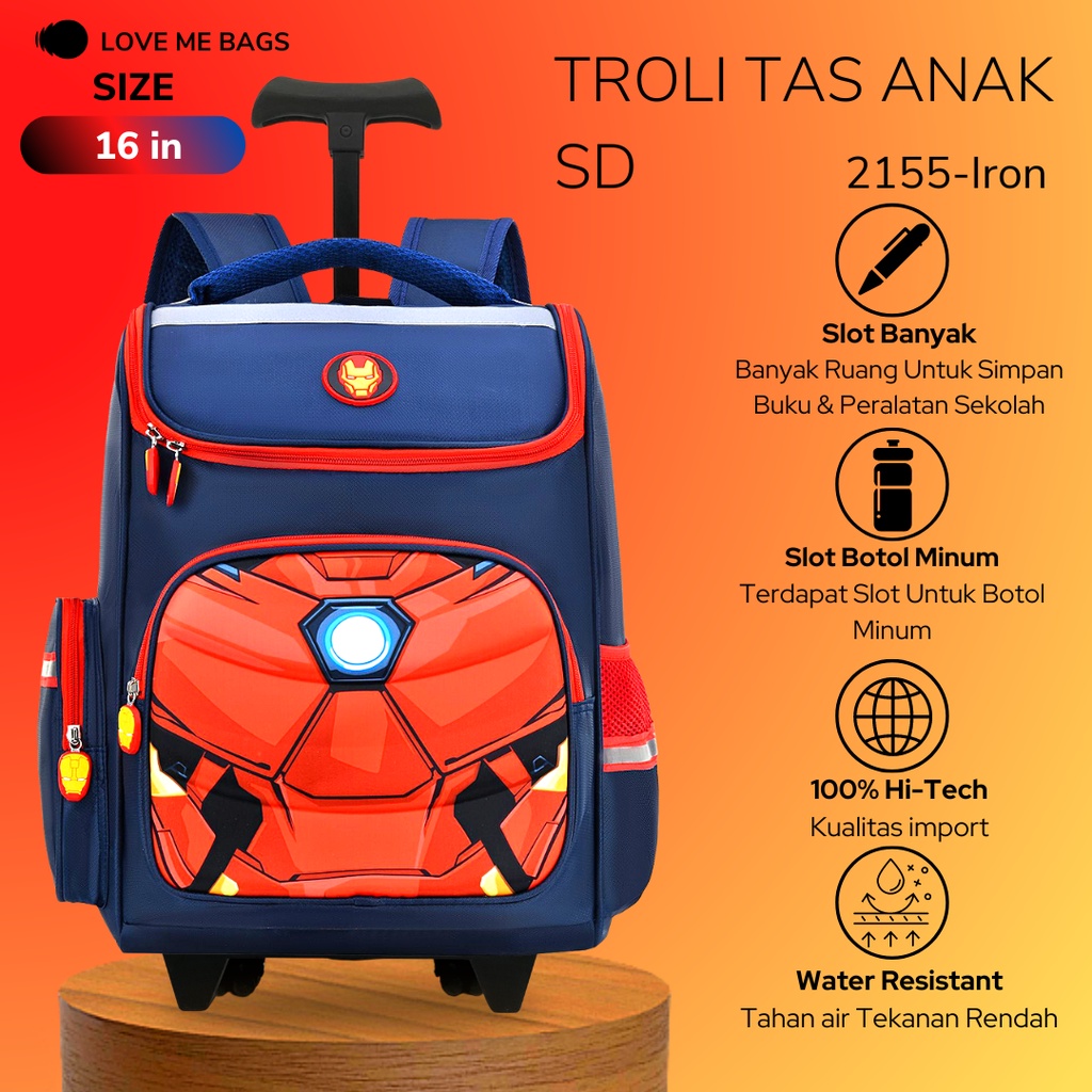 LMB Tas Troli Anak Laki Laki SD Import Bahan Nilon Premium Tebal Ukuran Besar Karakter Kartun Timbul 6D