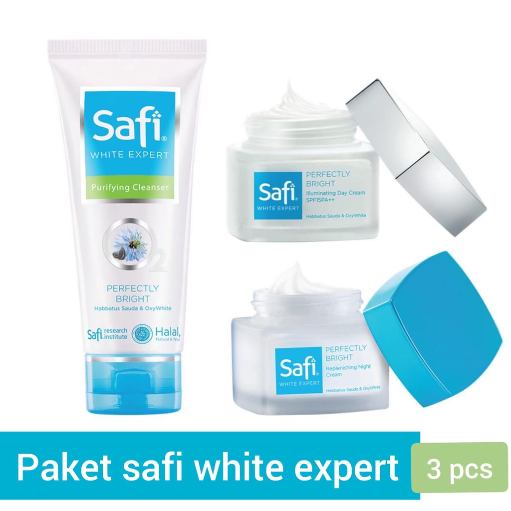 Safi Paket Hemat White Expert(Day 25GR,Night25GR,Clnser50) / Krim Pagi / Krim Malam / Sabun Wajah