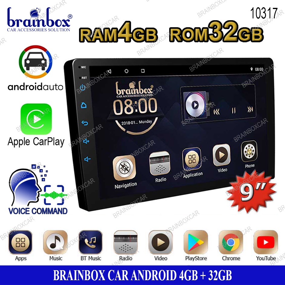 Brainbox TV Android 9 Inch 4GB + 32GB Head Unit Mobil 2 Din Double Din Headunit Tape Mobil MP5 Playe