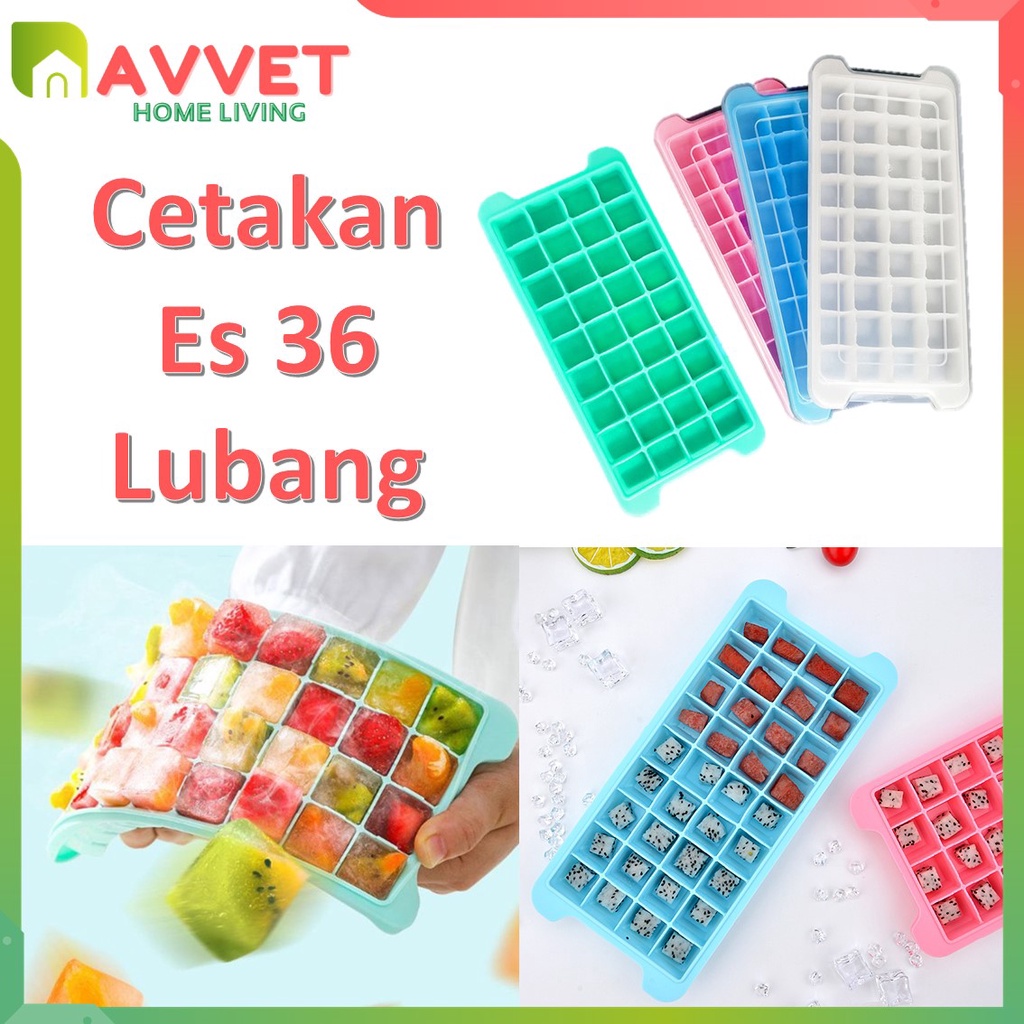 AVVET 36 SEKAT Cetakan Es Batu Cokelat Jelly Silicone Ice Cube Tray Mold Dengan Penutup Food Grade Anti Pecah Alat Cetak Coklat