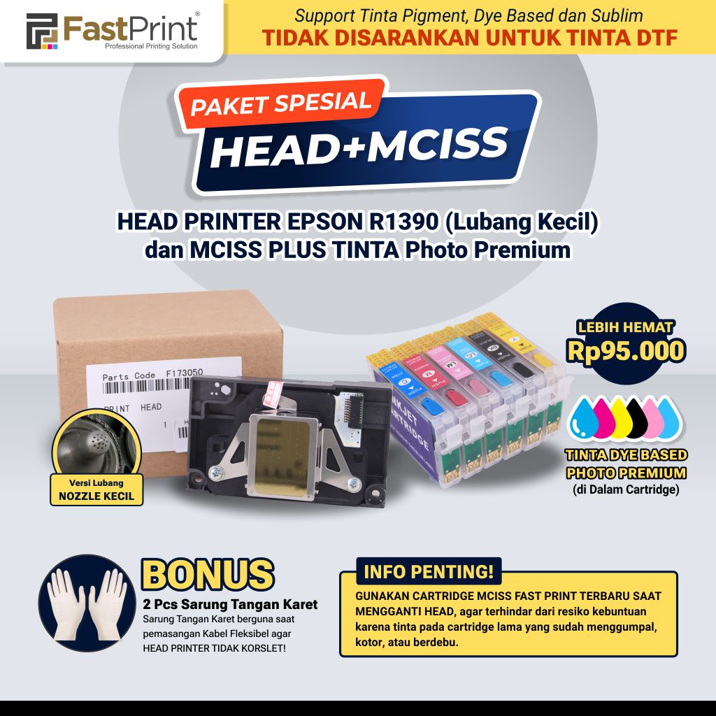 Print Head Plus Cartridge MCISS INK Epson R1390 1390 L800