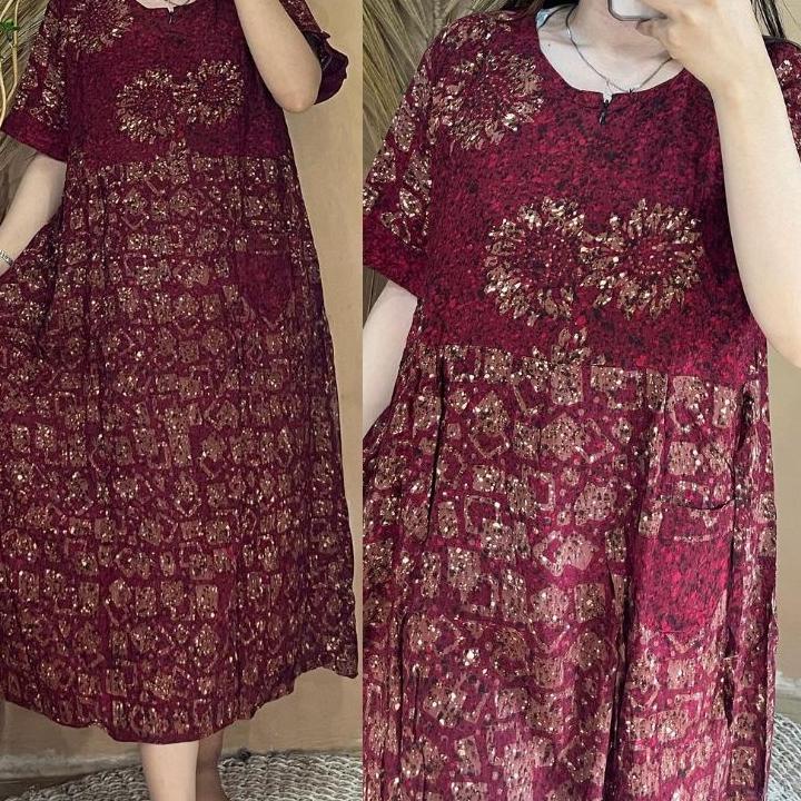 Ready [COD] Daster Maura Cap pekalongan | Daster batik Cap | Daster Maura jumbo Ld 130 Cm | Daster K
