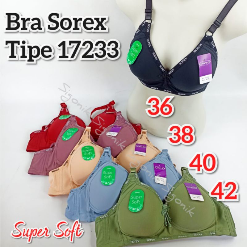 Bra BH Busa Wanita Dewasa Sorex Tipe 17233 Size 36 38 40 42 Cup C Kait 3 Tanpa Kawat Original Besar Jumbo Big Size Full Coverage Pengait Super Soft Polos Polyester Adem Melar Murah Best Seller Sigonik