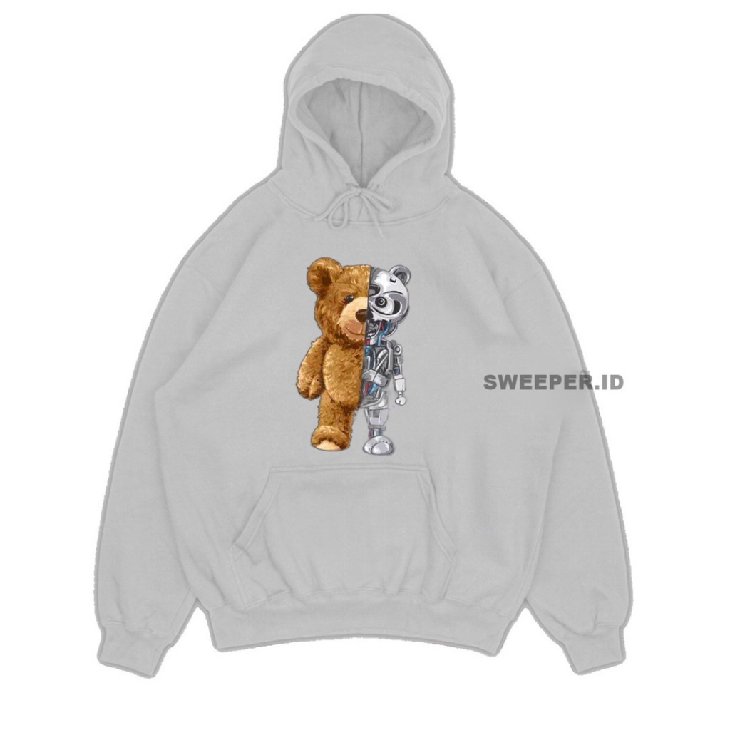 SWEATER HOODIE MOTIF BEARROBOTIC PRIA &amp; WANITA BAHAN FLEECE